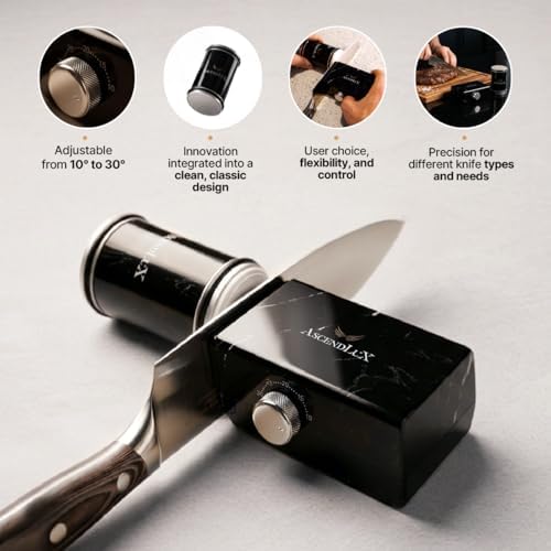 Knife Sharpener, Rolling Knife Sharpener Kit, Adjustable 10-30° Angle, 4-Disc Knife Sharpening Kit, Diamond, Whetstone & Ceramic Discs, Leather Strop, Magnetic Base