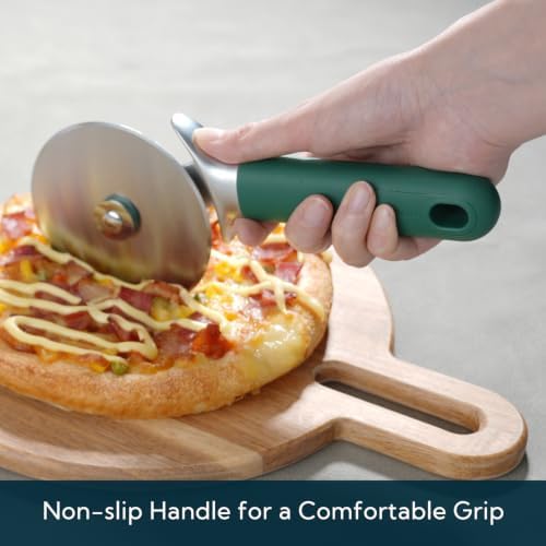 KITCHENDAO Pizza Cutter Wheel with Blade Cover & Thumb Guard, 4 Inch, Green