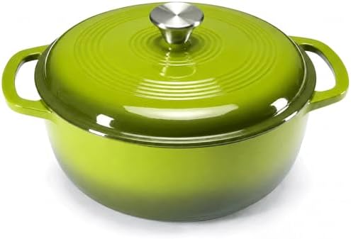 NEWBULIG Cast Iron Dutch Oven, 6 Quart Enamel Dutch Oven Pot with Lid, Heavy Duty Cookware for Sourdough Bread, Braising, Stews, Roasting, Safe up to 500°F, Green