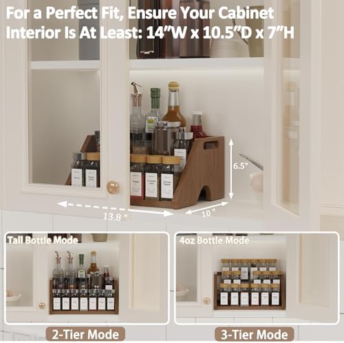 Bamboo Spice Rack Organizer -3-Tier Spice Rack for Countertop,Cabinet Spice Rack Organizer for 18 Spice Jars(4oz)，Step Shelf(Walnut)