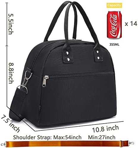 FlowFly Insulated Lunch Bag With Shoulder Strap for Women, Men, and Kids, Large and Reusable, Handle, Freezable Work and School Travel Tote and Meal Prep Organizer (Black)