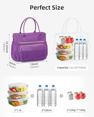 HSHRISH Lunch Bag Women Large Insulated Purple Tote Lunch Box for Work
