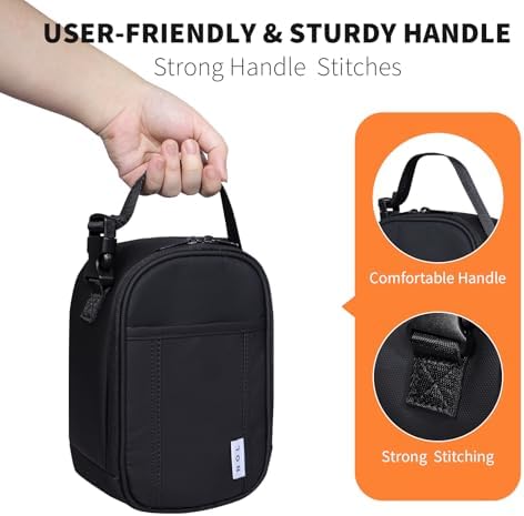 NOL Small Insulated Snack Bag Mini Freezable Cooler Pouch 3L fit 3 Cans | Wide-Mouth 6hours Cool & Warm Lightweight Leakproof Nylon Box for Work Travel Black