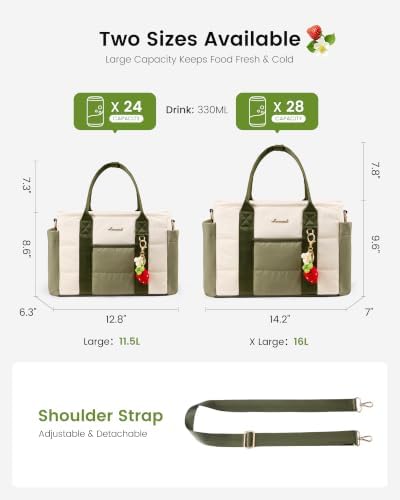 LOVEVOOK Insulated Lunch Bag Women, Puffer Adult Lunch Box for Women, Green