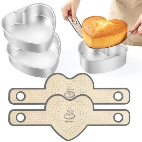 6 Inch Heart Shaped Cake Pan Set with Reusable Silicone Baking Mat（2 Pack）