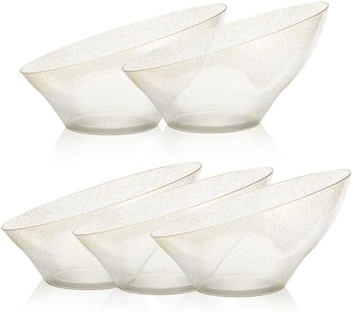 Goodluck 5 Pack Gold Glitter Plastic Serving Bowls for Party - 20 OZ
