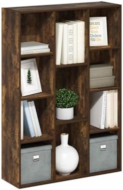 Furinno LUDER Book Shelf, 11-Cube Bookshelf, Reversible Bookcase, 9.4 x 29.1 x 41.7, Easy Assembly, for Living Room, Bedroom, Home Office, Amber Pine