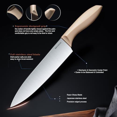 RAXCO Cooking Utensils Set,18-Piece Kitchen Utensils and Knife Set,Khiki