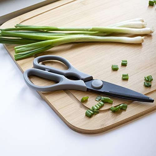 Country Kitchen Kitchen Scissors, Stainless Steel Kitchen Shears, Cooking Scissors for Cutting Meat, Chicken, Herbs and Produce with Blade Cover and Soft Grip Handles, Gray