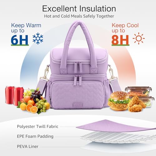 Double Deck Lunch Bag for Women, Purple-L