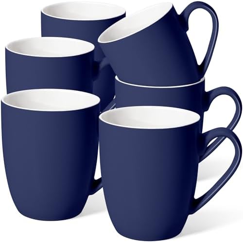 Large Ceramic Coffee Mugs Set of 6 16oz(475ml) Tea Cups Gifts Dark Blue