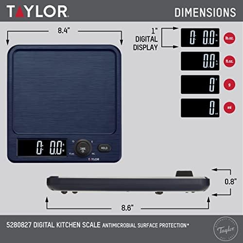 Taylor Digital Kitchen Scale with Antimicrobial Surface Plastic Body Weighs Up to 11 pounds Capacity with Hold and Tare Functions and Backlight