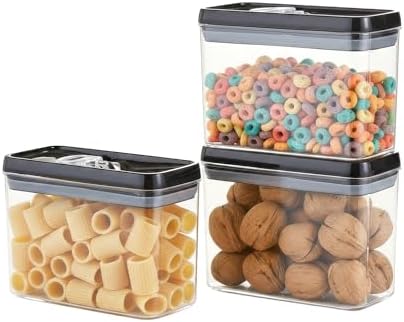 Felli Flip Tite Storage Container with Lid 4” RECTANGULAR Airtight Ring Flip Top, Stackable Kitchen Counter Pantry Organizer Acrylic Canister Jar for Pasta Spaghetti Cereal Granola Coffee (1.9qt)