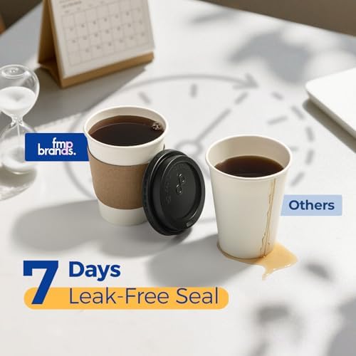 Fit Meal Prep 100 Pack 12 oz Disposable Coffee Cups with Lids, Sleeves, Leak-Proof To Go Coffee Cups with Lids, Durable Paper Cups for Hot Beverage, Home, Office, Party