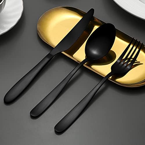 Compralo Matte Black Silverware Set for 8, 40 Pieces Black Flatware Set, Stainless Steel Tableware Cutlery Set Include Fork Spoon Knife, Kitchen Utensil Sets for Home and Restaurant