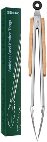 Beneno 12-Inch Heavy Duty Stainless Steel Kitchen Tongs for Cooking