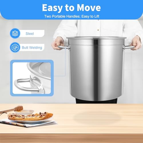 35L/30Qt Stainless Steel Stockpot, Cooking Pots Heavy Duty Commercial Grade Stock Pot Cookware Sauce Pot Portable Cookware Container with Lid and 2 Handle for Hotels Restaurants Kitchens