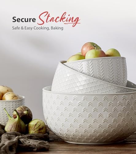 Lareina Ceramic Mixing Bowls Set of 4, Large Serving Bowls, Ivory White