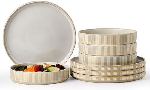 Famiware Star 8-Piece Plates and Bowls, Stoneware Dinnerware Dish Set for 4
