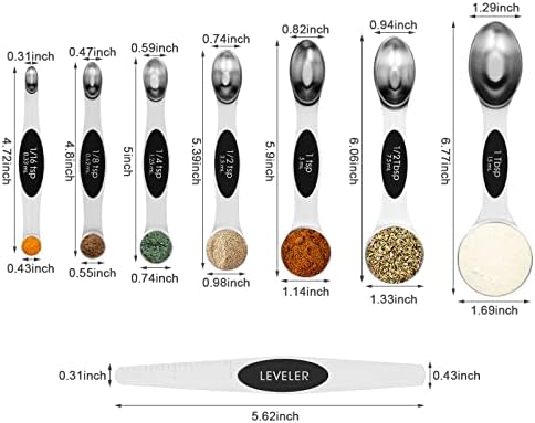 Aovchei 8 PCS Black Magnetic Measuring Spoons Set