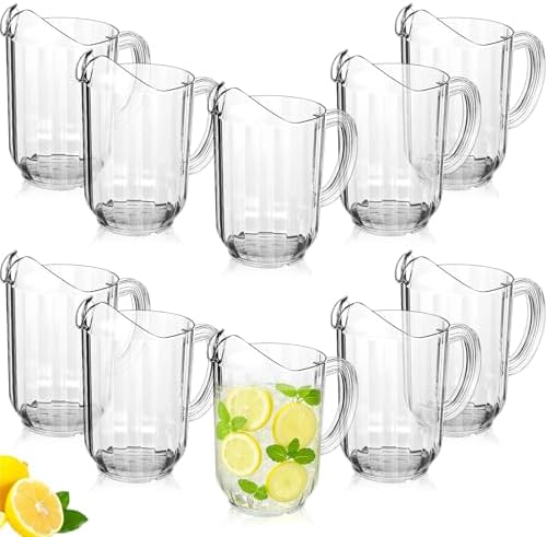 Tessco 10 Pcs Plastic Pitchers 60 Oz Clear Water Beer Jug Large,Classic