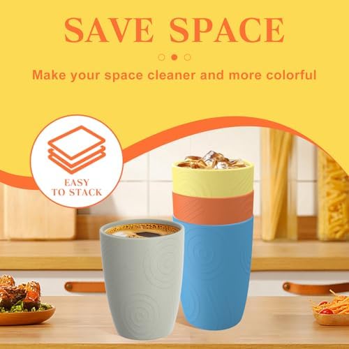 Homienly Drinking Glasses & Shatterproof Cups Set of 4 | Premium Wheat Straw, Non-Toxic Reusable Plastic Cups | Dishwasher & Microwave Safe for Beach, Camping... (12 oz, Beach Color)