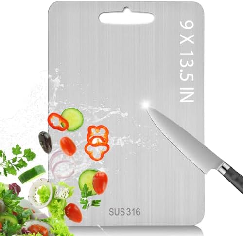 Kant Stainless Steel Cutting Board with Lip, Steel Cutting Boards for Kitchen Non-Toxic Dishwasher Safe Chopping & Kneading Board for Dough Meat/Vegetable/Fruit/Bread/Baking Gift-Ready(1PC-L)