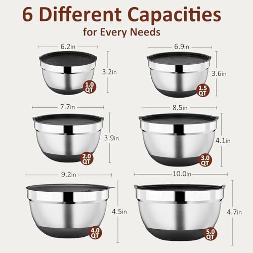 9 Pack Mixing Bowls with Airtight Lids & Grater Attachments, Black