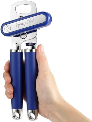 Spring Chef Stainless Steel Manual Can Opener w/Soft Grip Handle, Sapphire