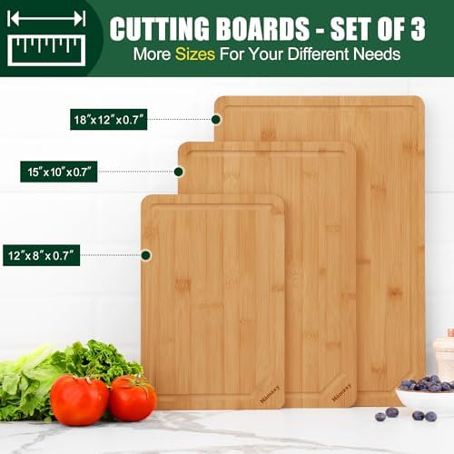 Homaxy Organic Bamboo Cutting Boards Set for Kitchen Set of 3