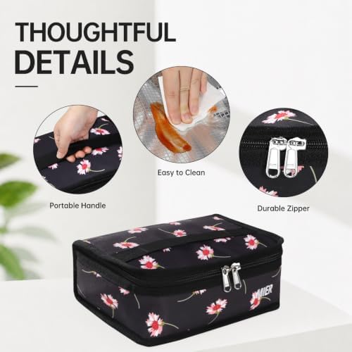MIER Small Lunch Bag for Kids Compact Insulated Lunch Box, Black Floral