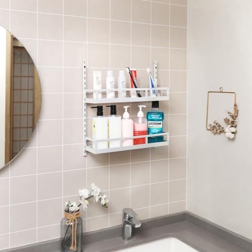 X-cosrack Wall Mount Spice Rack Organizer 5 Tier Height-Adjustable Hanging Spice Shelf Storage for Kitchen Pantry Cabinet Door, Dual-Use Seasoning Holder Rack with Hooks, White