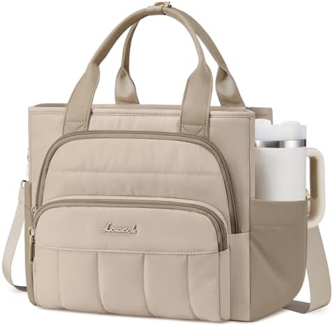 LOVEVOOK Lunch Box for Women, Puffer Lunch Bag with Wide Opening,13L, Khaki