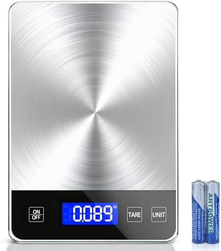 Food Kitchen Scale, 33lb Food Scale Precisely Measures Grams and Ounces for Baking and Cooking, 304 Stainless Steel Kitchen Scale for Food with LCD Display, Batteries Included