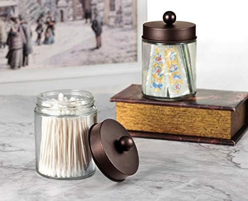 Amolliar Glass Apothecary Jar Qtip Holder Metal Lids 4pc/Bronze