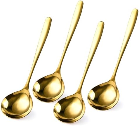 4 Piece 1 oz Gold Small Ladle, 8 Inch 304 Stainless Steel Soup Ladle for Serving, Gravy Spoon for Sauces, Dishwasher Safe