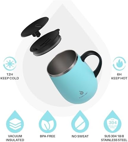 Ideus 16 oz Insulated Coffee Mug with Lid and Handle (Sky Blue)