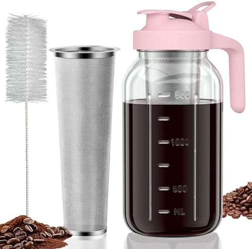 JunVpic Cold Brew Coffee Maker, 64 oz Glass Mason Jar Pitcher