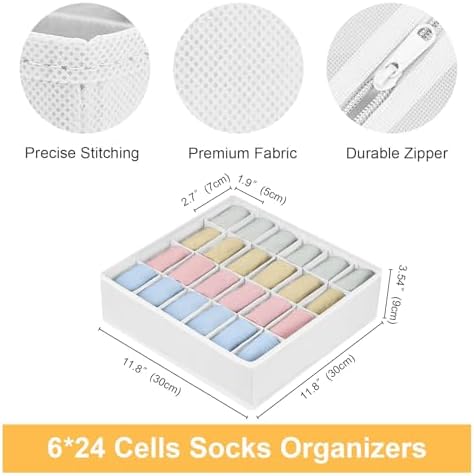 Joyoldelf Sock Organizer Drawer Organizer - Underwear Organizer, 24 Cell Collapsible Closet Organizers and Storage Sock Holders Organizers for Storing Socks, Ties, Belts 6 Pack White