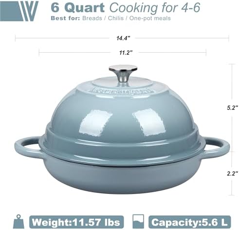 VORRINGARD Cast Iron Enameled Dutch Oven Pot with Lid for Bread Baking, Bread Oven, 6 Quart, Sea Salt