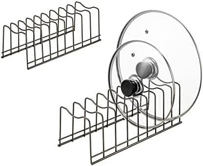 Pot Lid Organizer, Stainless Steel Pot Lid Storage Rack Holder, Cutting Board, Bakeware, Pots & Pans, Serving Trays, Reusable Containers in Cabinet Pantry on Countertop(Satin Nickel, 2)