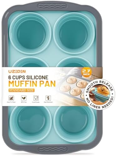 Silicone Muffin Pan, 6 Cups Non-Stick Cupcake Pan, Food-Grade BPA-Free Muffin Tin, Oven-Safe 450 °F, Reinforced Steel Frame, Easy-Grab Handles, Quick-Release 2.7" Baking Molds for Mini Treats