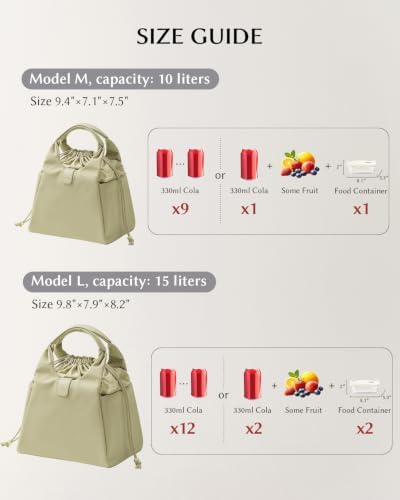 EACHY Insulated Lunch Bag for Women, Upgraded 13L Large Capacity Lunch Box, Stylish Drawstring Tote with Stain-Resistant Wipe-Clean Lining, Thermal Cooler Carrier for Work, Nursing and Commute