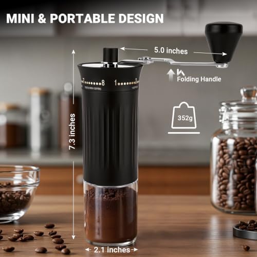 CEVING Space-Saving Manual Coffee Grinder with Foldable Handle, Black