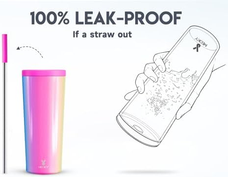 Meoky 24 oz Insulated Tumbler with Lid and Straw, Stainless Steel Vacuum Insulated Tumbler, Keeps Cold for 24 Hours, 100% Leak Proof, Fits in Car Cup Holder (Carnival)