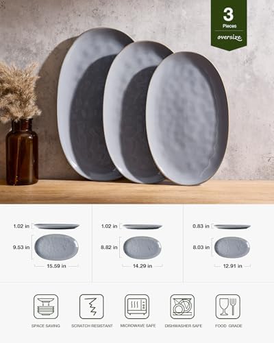 famiware Serving Platters Set of 3 Sizes - Oval, Dark Grey