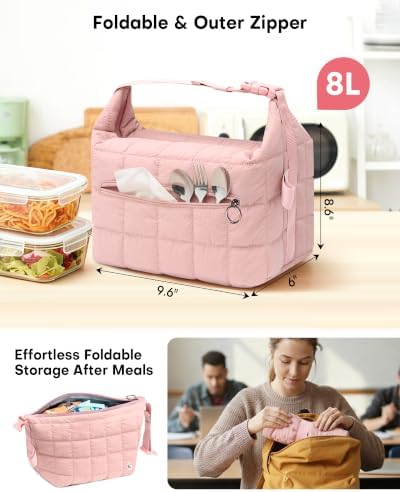 Insulated Lunch Bag for Women, Leakproof Puffer Lunch Box