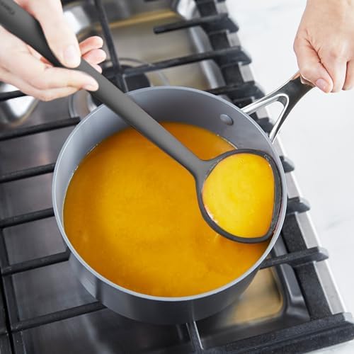 GreenPan Silicone Ladle, Soup Mixing Stirring Serving, Cooking Kitchen Utensil, Flexible Rubber Nonstick Cookware, Rigid Steel Core, Heat-Resistant, Anti-Slip Handle, BPA-Free, Dishwasher Safe, Gray