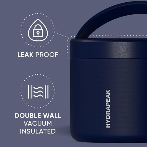 Hydrapeak 18oz Stainless Steel Vacuum Insulated Food Jar Kids for Hot and Cold Food, Wide Mouth Leak-Proof Soup Adults, 10 Hours 16 (Navy) (HP-Foodie18)