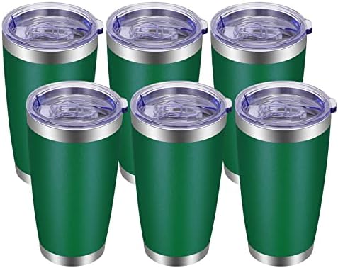 VEGOND 20oz Tumbler with Lid and Straw Stainless Steel Tumbler Cup Bulk Vacuum Insulated Double Wall Travel Coffee Mug Powder Coated Coffee Cup, Dark Green, 6 Pack